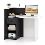 Costway Front Reception Counter Desk Checkout Office Desk with Open Shelf & Lockable Drawer White/Brown/Black
