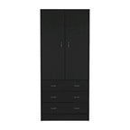 19 Modern Double-door Armoire with 3 Drawers and 1 Hanging Rod for Bedroom