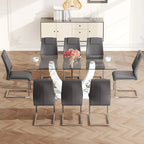 Modern Tempered Glass Dining Table Set with U-shaped Marble Pattern Base and PU Upholstered Chairs