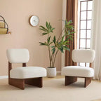 Set of 2 Modern Beige Lounge Chairs with Polyester Upholstery, Sturdy Wood Base, for Various Rooms