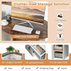 Costway Front Reception Counter Desk Checkout Office Desk with Open Shelf & Lockable Drawer White/Brown/Black