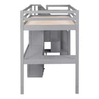 Twin Size Loft Bed with L-Shaped Desk, 3 Drawers, Cabinet, Staircase Storage, Solid Pine/MDF Build