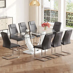 Modern Tempered Glass Dining Table Set with U-shaped Marble Pattern Base and PU Upholstered Chairs