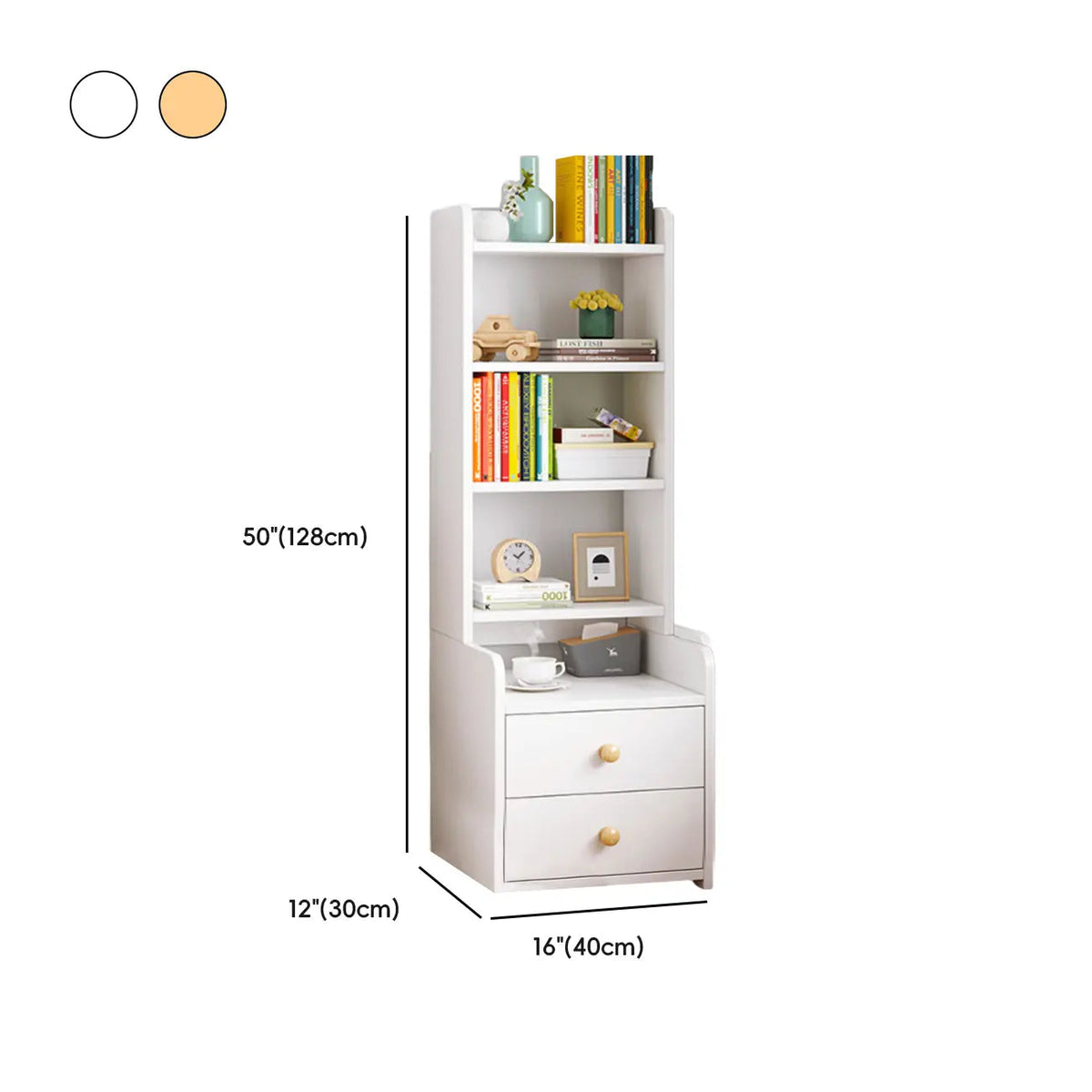 Modern Tall Wood Spacious Shelves 2-Drawer Nightstand