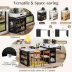 Whisen Extendable Dining Table, Mobile Rolling Island Table with 3 Removable Middle Leaves, Storage Cabinet