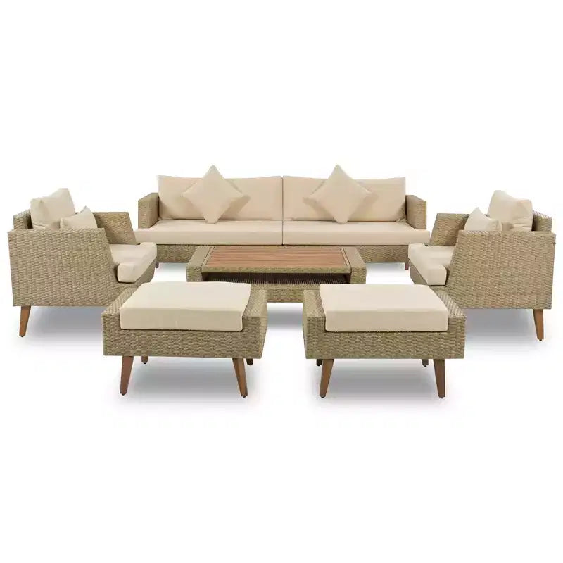 Whisen 6-Pieces All Weather PE Wicker Sofa Set, Outdoor Rattan sofa With Double Cushions