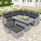 Outdoor Rattan Sectional Sofa Set with Adjustable Table & Recliners