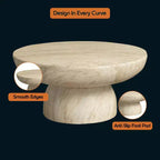 LeisureMod Lunexa Round Coffee Table  Fiberstone Pedestal Accent Table for Indoor or Outdoor Use, Sculpted Design with Anti-Slip Foot Pads