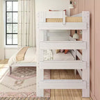 Max & Lily Solid Wood Modern Farmhouse Bunk Bed, L-Shaped Twin over Twin Bed Frame For Kids
