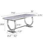 Modern Dining Room Table with Stainless Steel Metal U-Base
