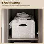 Timechee 47.2 Armoire Clothes Storage Solid Wood Handles Wardrobe White