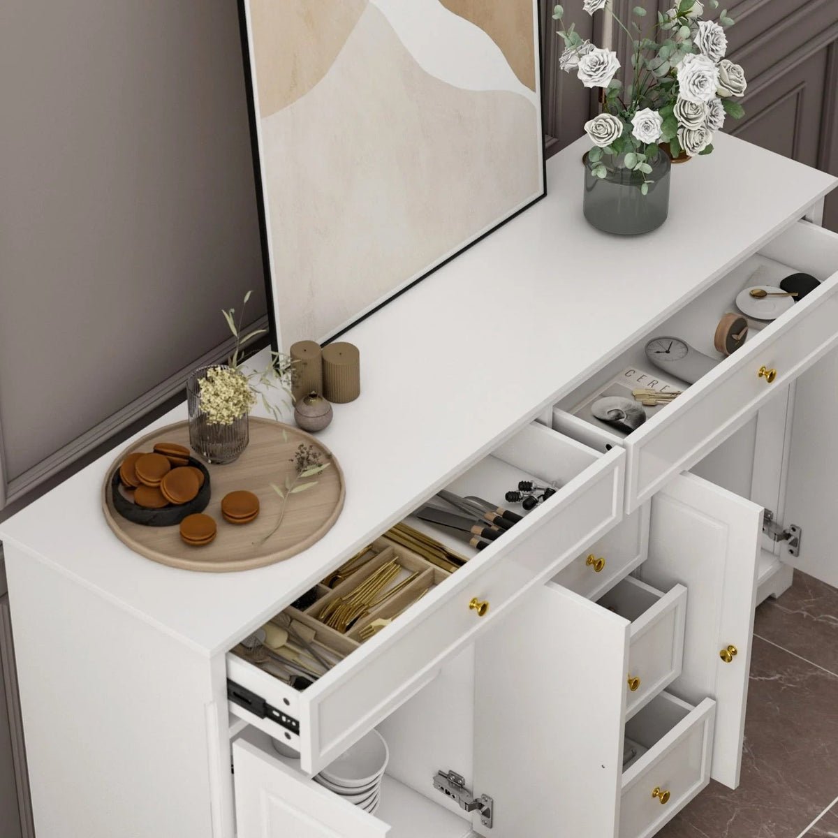 59.1Sideboard Buffet White Mid-Century Modern Contemporary Lacquered