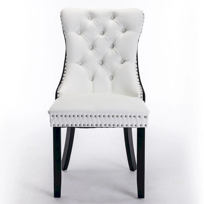 High Back Dining Chairs Set of 2, Upholstered PU Leather Kitchen Chairs Side Chair with Rear Handle Wood Legs