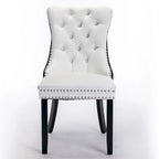 High Back Dining Chairs Set of 2, Upholstered PU Leather Kitchen Chairs Side Chair with Rear Handle Wood Legs