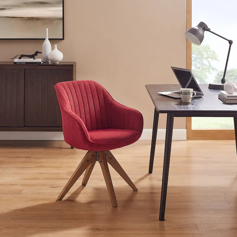 Modern Home Office Swivel Arm Accent Chair with Wood Legs