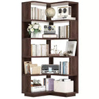 6-tier Corner Bookshelf, Space-saving Display Shelving Unit