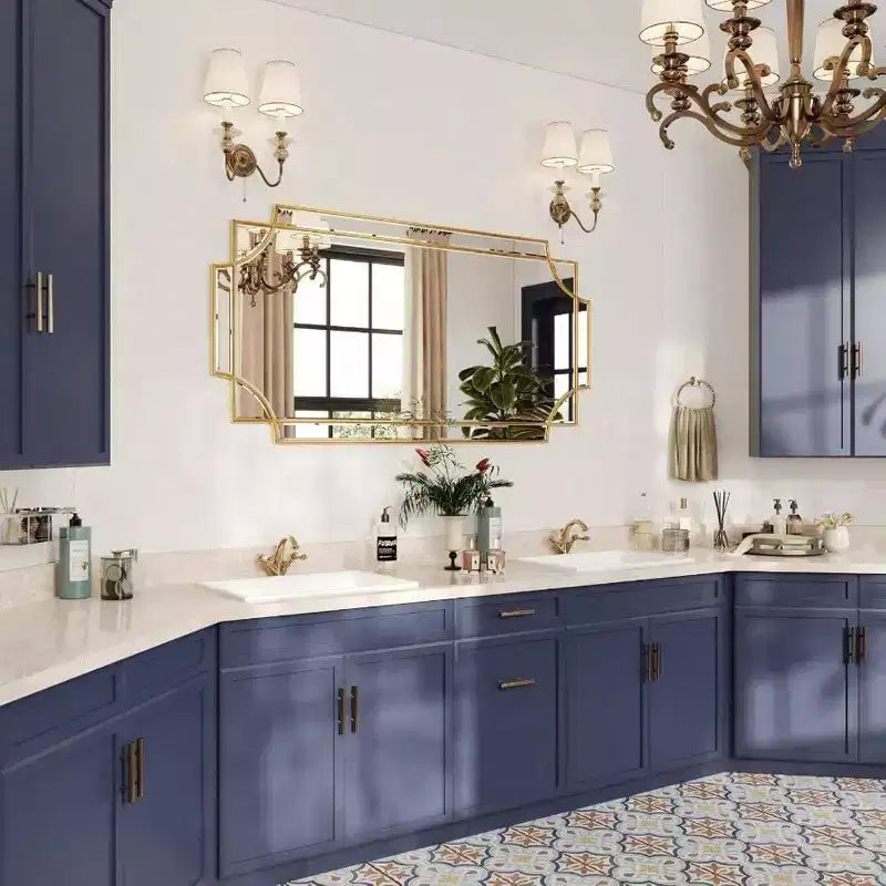 Gold Traditional Mirror Wall Art Decorative Beveled Full Length Mirror Home Decor Bathroom Living Room Bedroom Kitchen