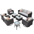 Ovios Tampa 8pc Wicker Outdoor Patio Furniture Conversation Sofa Set with Swivel Chairs and Cushions