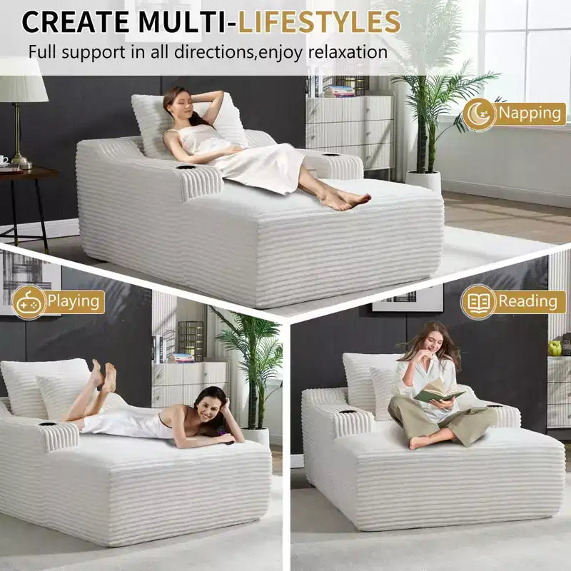 67 Chaise Lounge Chair, Indoor Sleeper Sofa Bed with 2 Pillows, Boneless Single Sofa Couch for Living Room, No Assembly Required