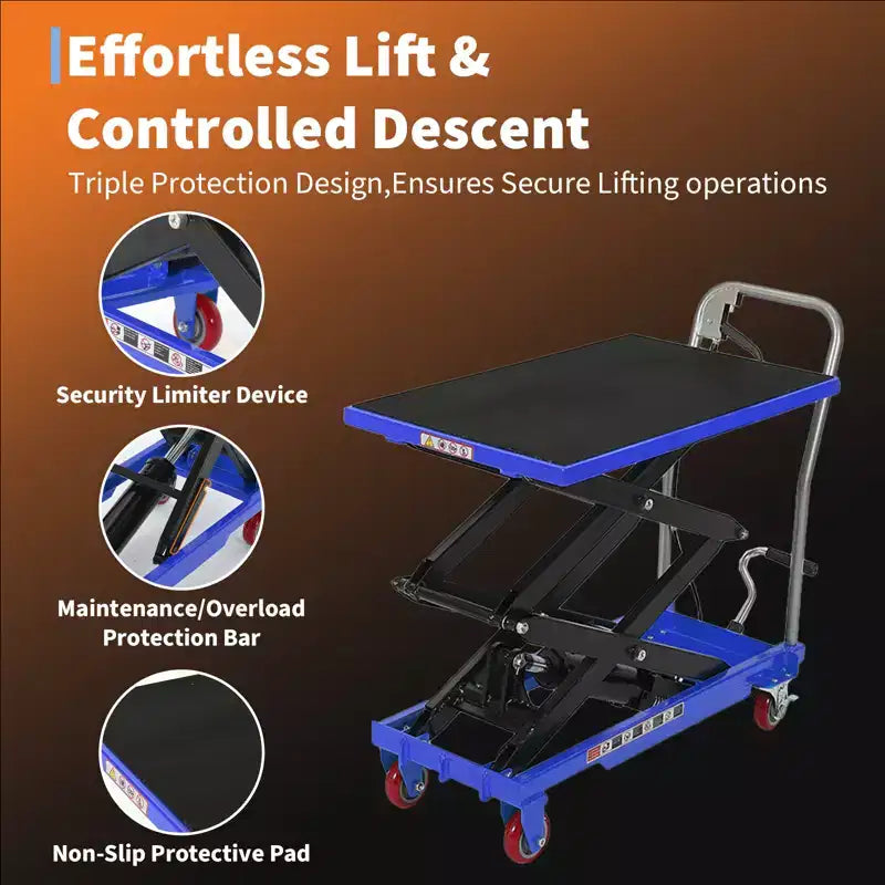 Hydraulic Lift Table Cart,330lbs Capacity 50 Lifting Height , Non-Slip Pad, 4 Wheels & Reflective Strips,for Material Handling & Transportation