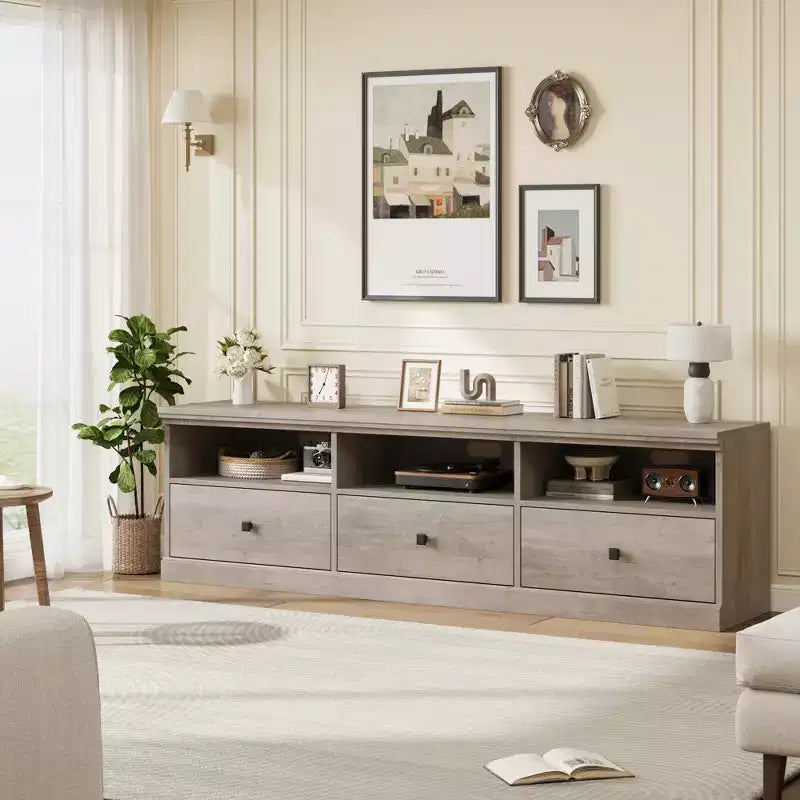 70 Mid-Century Modern Entertainment Center with Storage Drawer & Open Shelves