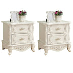 Traditional White Wood Carved 3-Drawer Nightstand