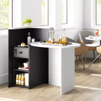 Costway Front Reception Counter Desk Checkout Office Desk with Open Shelf & Lockable Drawer White/Brown/Black