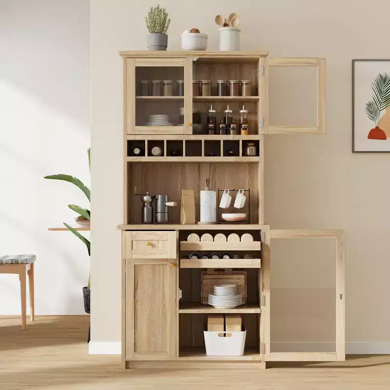 75 Tall Kitchen Pantry Cabinet with Glass Doors
