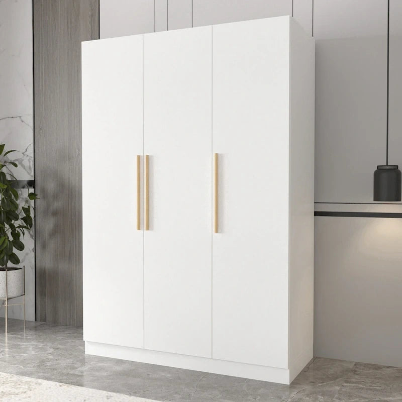 Timechee 47.2 Armoire Clothes Storage Solid Wood Handles Wardrobe White