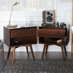 Set of 2 Mid-Century Solid Wood Nightstands with 1 Drawer, Bedroom Side Tables