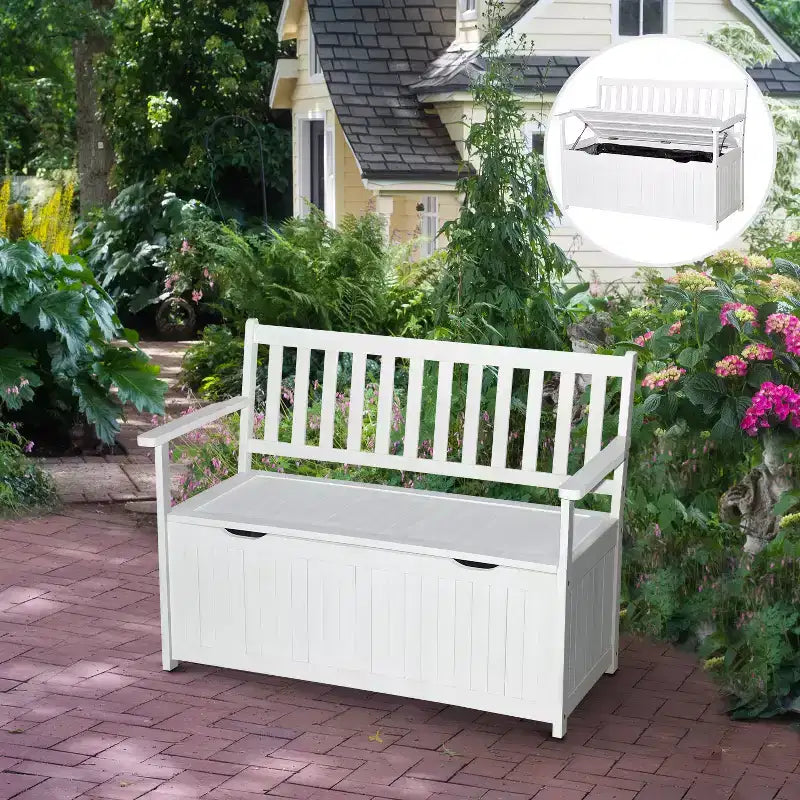 Outsunny 41 Gallon Outdoor Storage Bench, Wooden Deck Box with Inner Waterproof PE Lining, 2-Seat Container for Patio Garden Balcony Yard