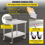 VEVOR Stainless Steel Prep Table, 30 x 24 x 35 Inch, 440lbs Load Capacity Heavy Duty Metal Worktable, Silver