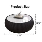 Okak Modern Round Drum Shape Coffee Table with Marble Top & Leather Side,Fashionable Center Table for Living Room,Bedroom
