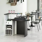 Costway Front Reception Counter Desk Checkout Office Desk with Open Shelf & Lockable Drawer White/Brown/Black
