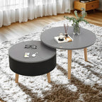 Black White Modern Round Wood Coffee Table with Storage