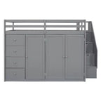 Teddy Fleece Full Size Loft Bed with Storage Shelf and Drawers, Wooden High Loft Bed with Versatile Desk for Bedroom