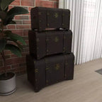 Set of 3 Traditional Wood Trunks Brown - Olivia & May: Distressed Finish, No Assembly, Decorative Storage