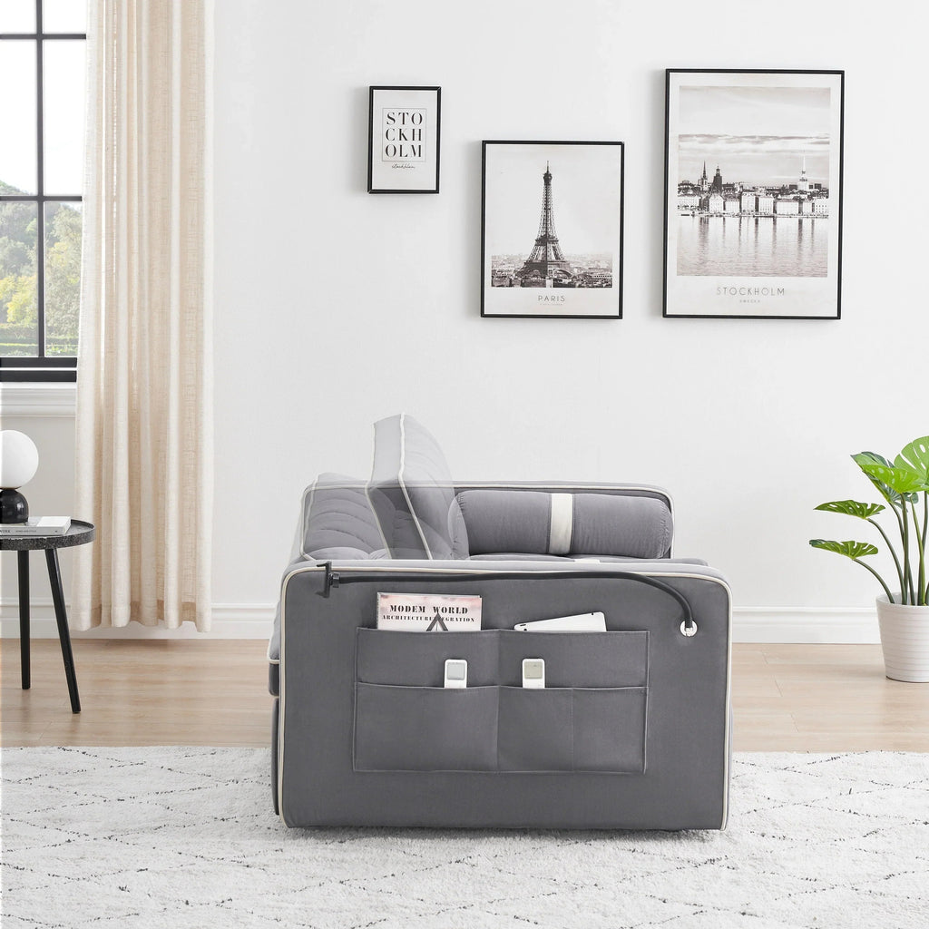 Velvet Convertible 55 2-Seater Sleeper Sofa with Pull-Out Bed, Adjustable Recline, Side Pockets, and Phone Holder