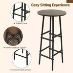 Costway 3 PCS Bar Table and Chairs Set Industrial Pub Table & Stools with Bottle Wine Rack Brown/Oak