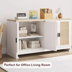 Woven Rattan 4-Door Storage Cabinet, Buffet Sideboard with Shelf, Coffee Bar Console for Kitchen Dining & Living Room, 36H