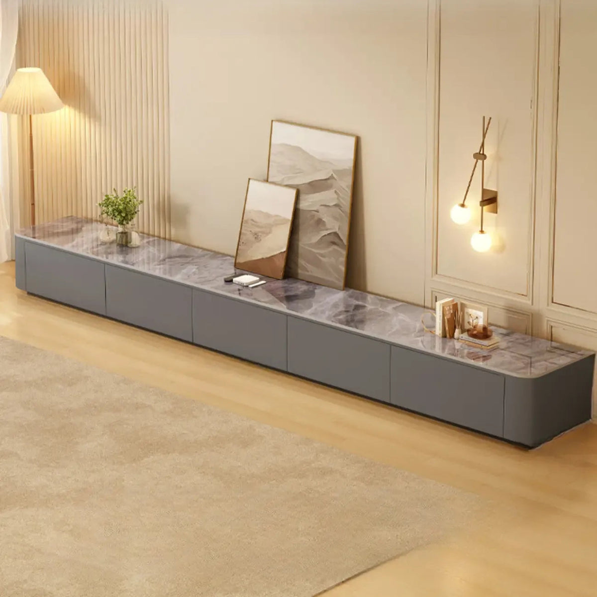 Modern Wooden TV Stand with Drawers and Cable Management