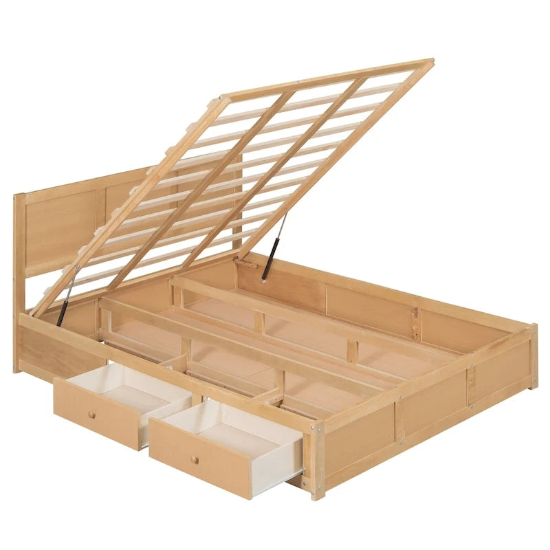Wood Platform Bed with Underneath Storage and 2 Drawers