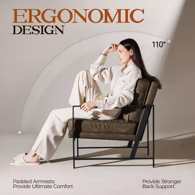 Yaheetech Set of 2 Retro Upholstered Lounge Arm Chairs with Metal Arms, Removable Seat & Back Cushion