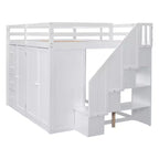 Teddy Fleece Full Size Loft Bed with Storage Shelf and Drawers, Wooden High Loft Bed with Versatile Desk for Bedroom