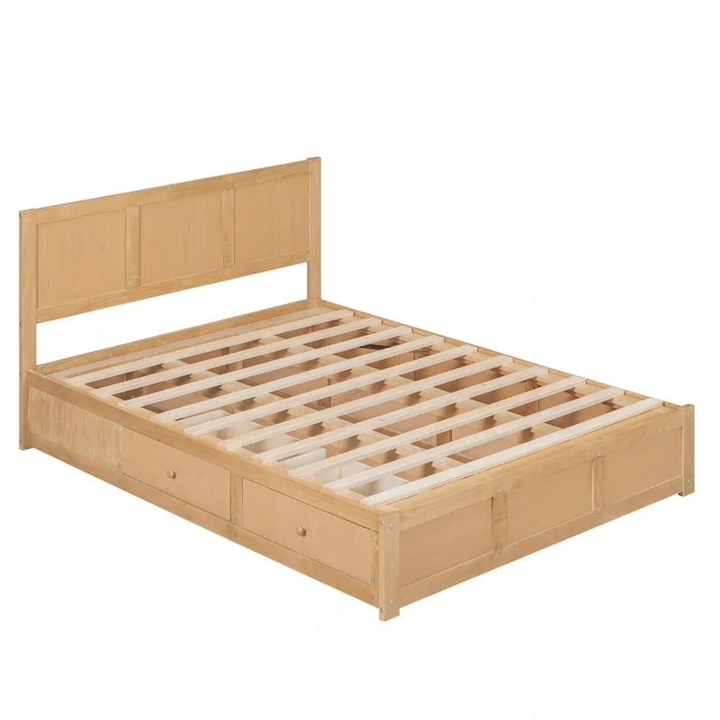 Wood Platform Bed with Underneath Storage and 2 Drawers