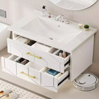 Modern Floating Bathroom Vanity Set with Basin - Wall-Mounted Cabinet with Soft-Close Storage Drawer and Gold Handle, 24 or 30 Size