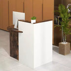 Costway Front Reception Counter Desk Checkout Office Desk with Open Shelf & Lockable Drawer White/Brown/Black