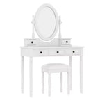 Okak Vintage Wooden Makeup Vanity with Adjustable Angle Mirror, Vanity Table with 5 Drawers and Cushioned Stool, Vanity Desk for Bedroom