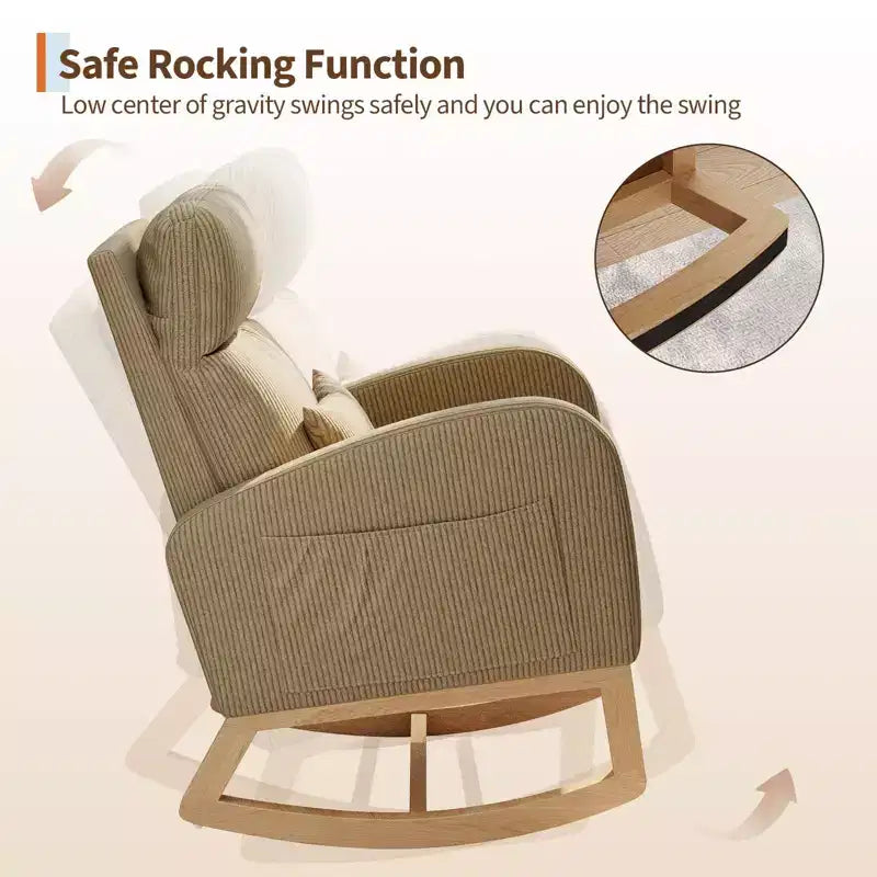 Modern Soft Rocking Chair with Pillow & Side Pockets, for Living Room, Bedroom
