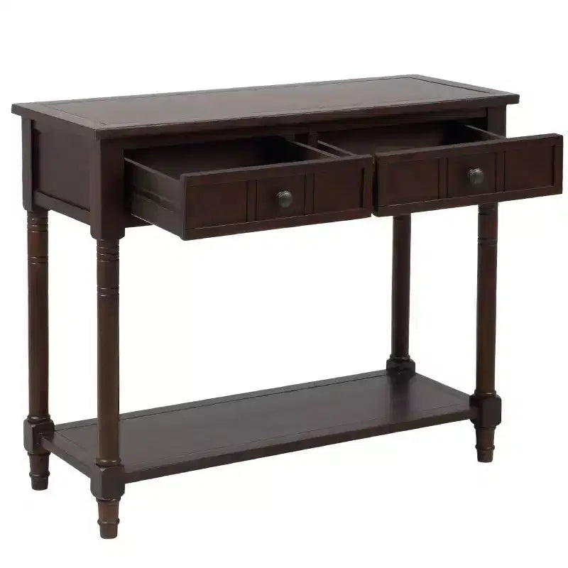 The Misty Moon Daisy Series Console Table Traditional Design with Two Drawers and Bottom Shelf (Espresso)
